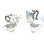 Vintage Picquot ware, 4 piece tea set, aluminium with wooden handles