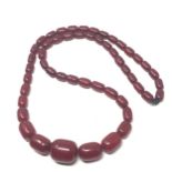 Fine cherry amber bakelite barrel bead necklace large graduated beads with good internal streaking