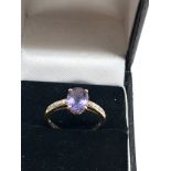 9ct gold amethyst & diamond ring weight 2.4g