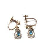Vintage 9ct gold topaz & diamond earrings weight 2.3g