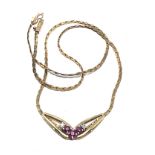 9ct gold ruby & diamond necklace weight 6.3g