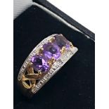 9ct gold amethyst & diamond ring weight 3.5g