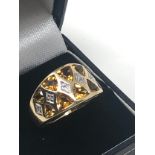 9ct gold citrine & diamond ring weight 5.2g