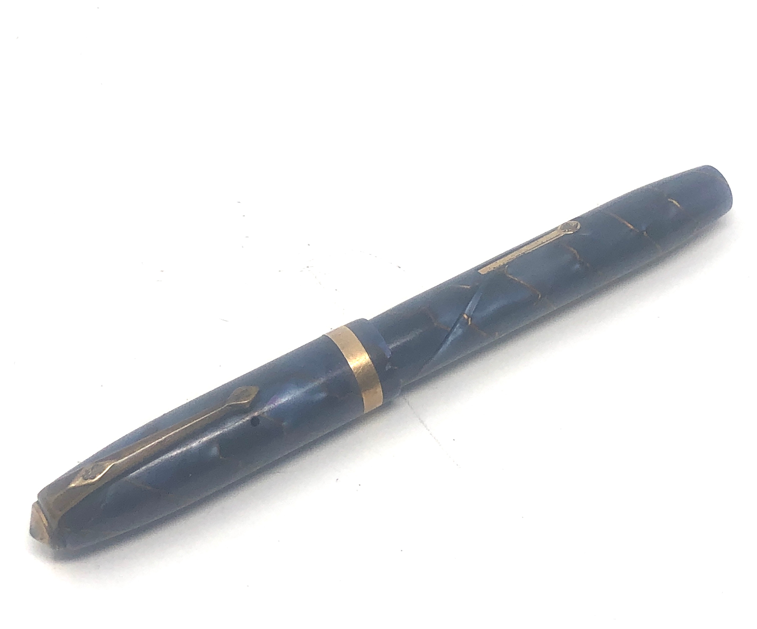 Vintage Conway Stewart 84 Fountain Pen - blue gold vein 14ct Gold nib