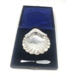Antique boxed oyster shell butter dish chester silver hallmarks