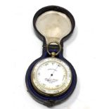 Antique Large Bright Plated Pocket Barometer by Short & Mason London c1900 original case