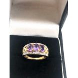 9ct gold amethyst & diamond ring weight 3.7g