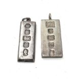 2 x .925 silver ingots hallmarked for the 1977 queens jubilee (63g)