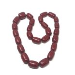 Fine cherry amber bakelite barrel bead necklace large even sized beads with good internal