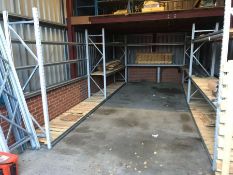 Various racking, 9 uprights, 34 cross beams with wooden shelves
