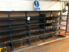 12 bays of racking, 6-tier mostly with chipboard shelving