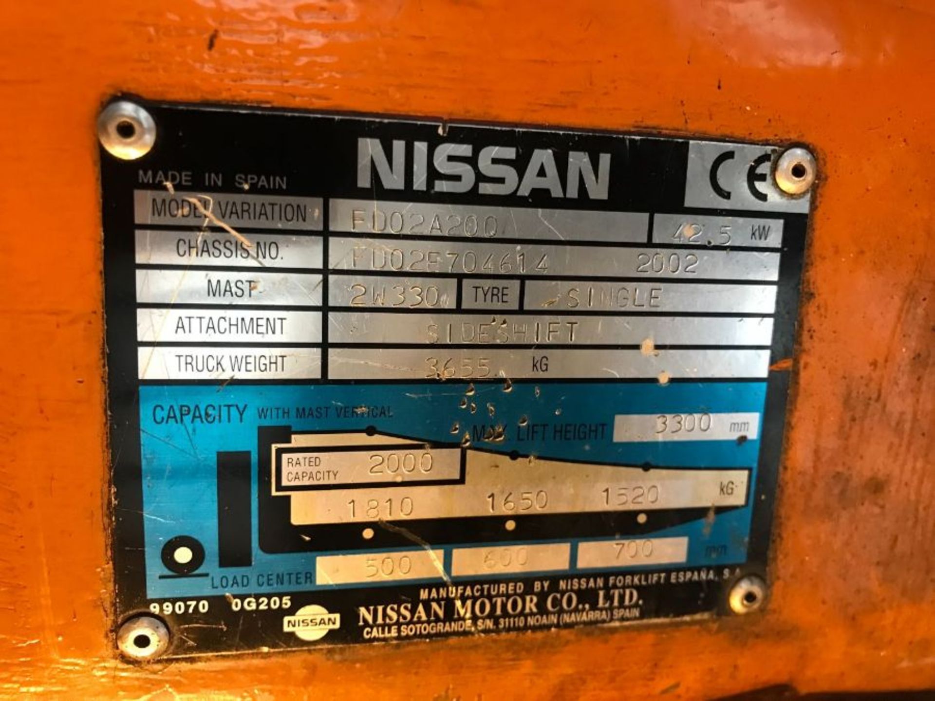 Nissan FD02A200 2000Kg Diesel Forklift Truck - Image 7 of 8