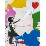 Mr Brainwash (French 1966-), 'Balloon Girl', 2020, unique acrylic and spray paint on card, signed in