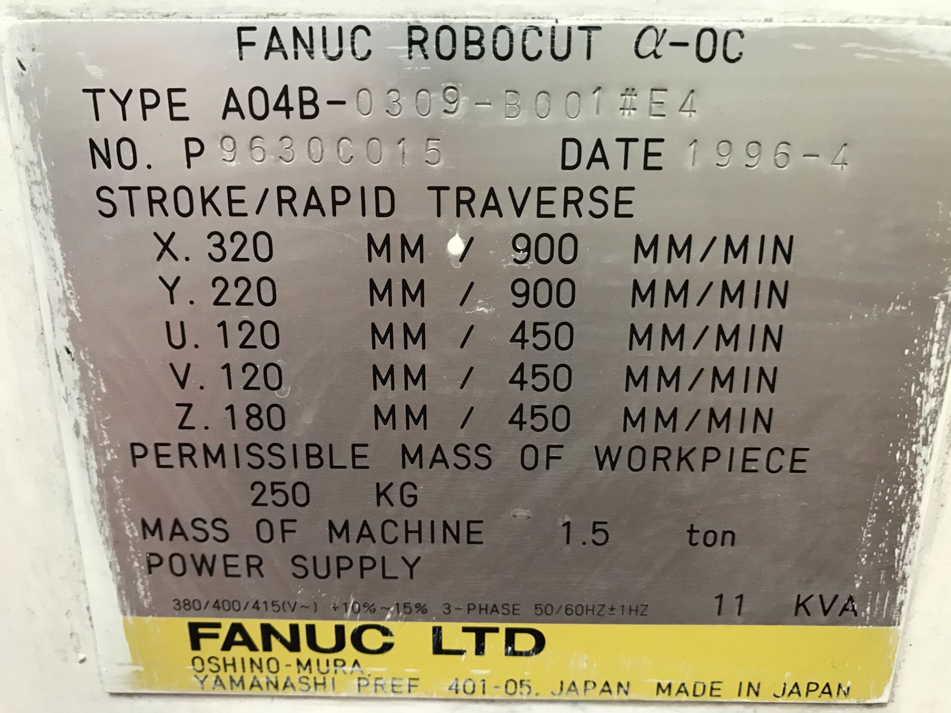 FANUC ROBOCUT A-OC Wire Erosion Machine - Image 4 of 4