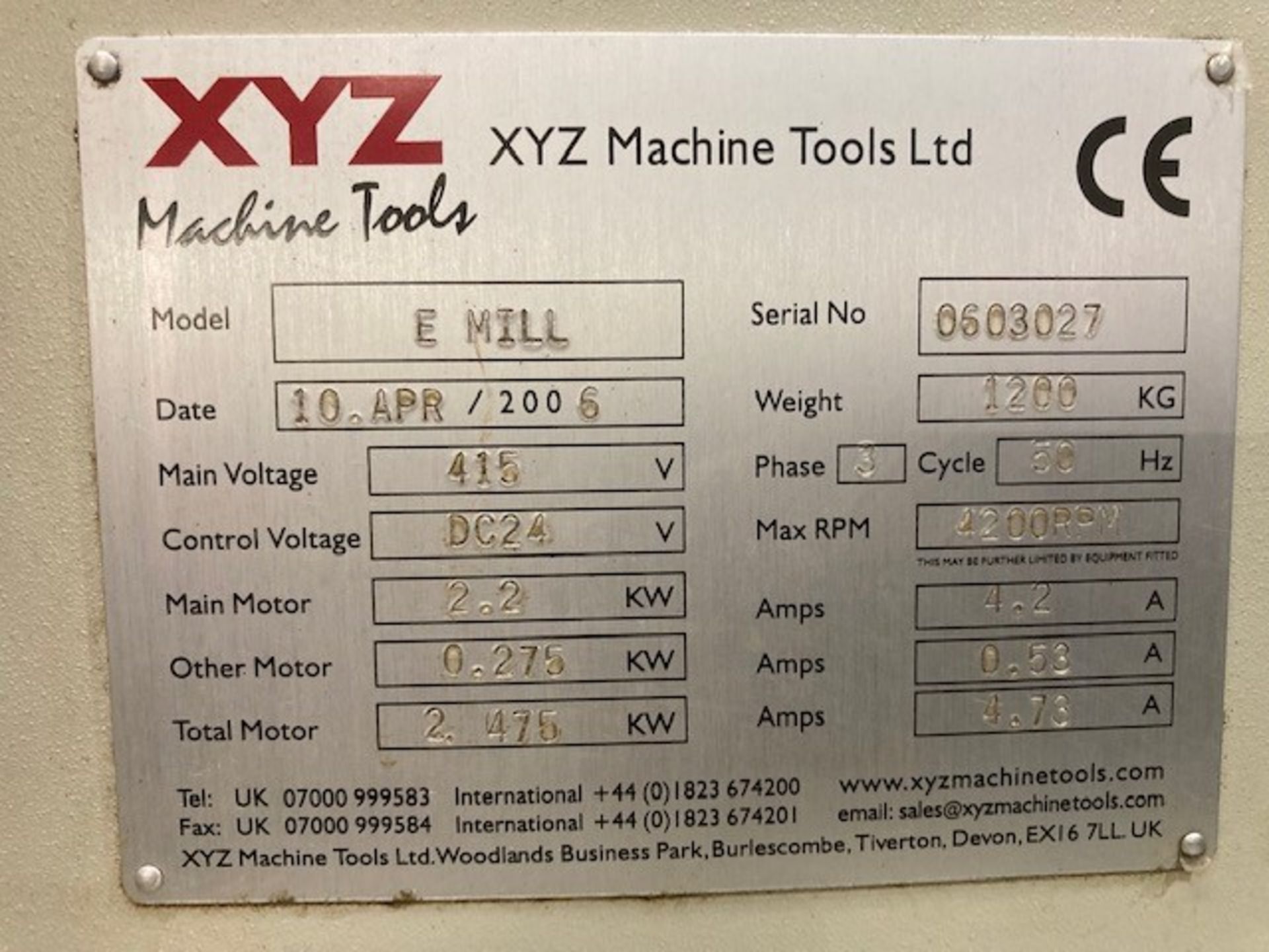XYZ E Mill Turret Milling Machine - Image 8 of 8