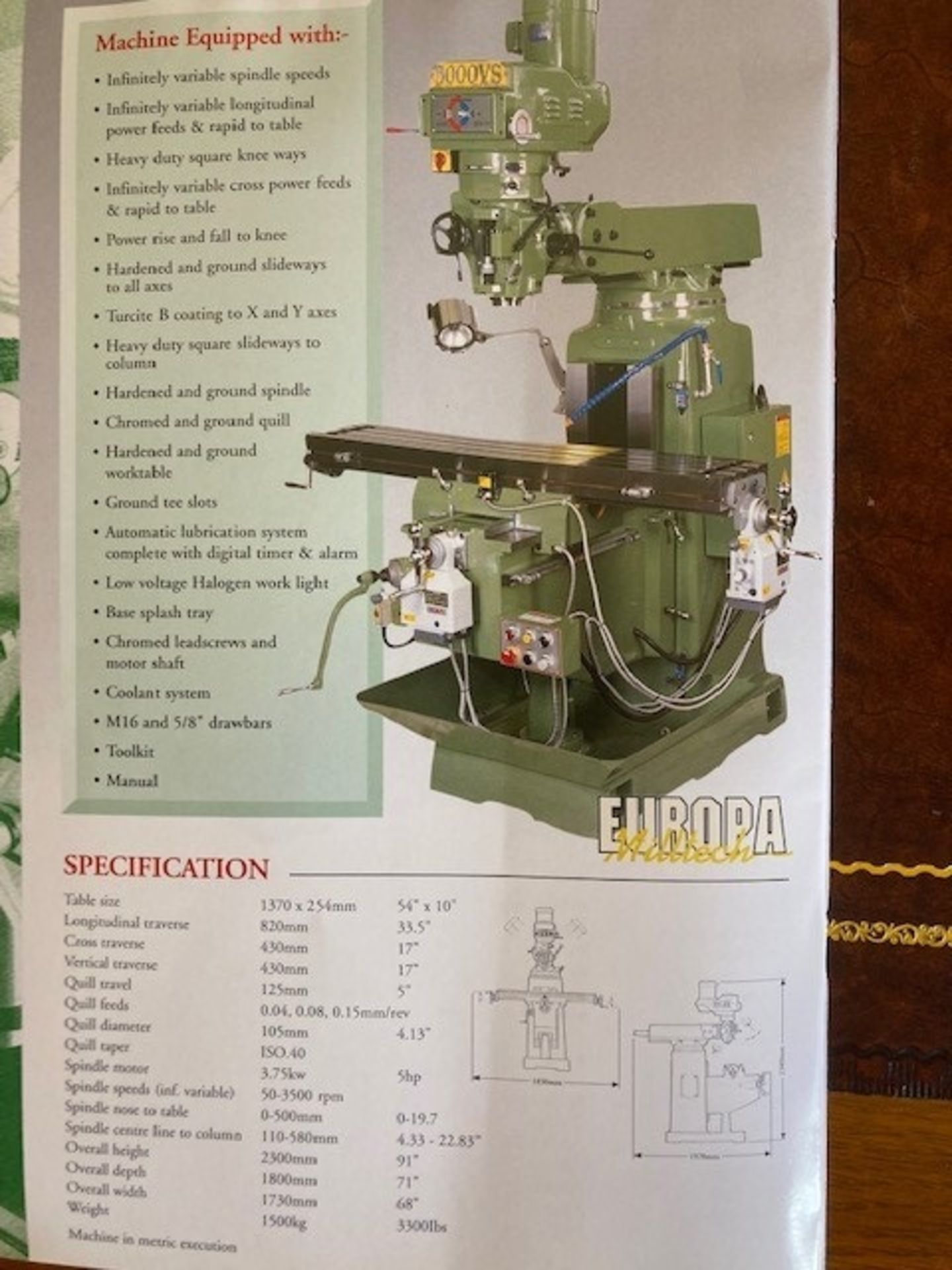 Europa Milltech 5000VS Heavy Duty Turret Mill - Image 14 of 14