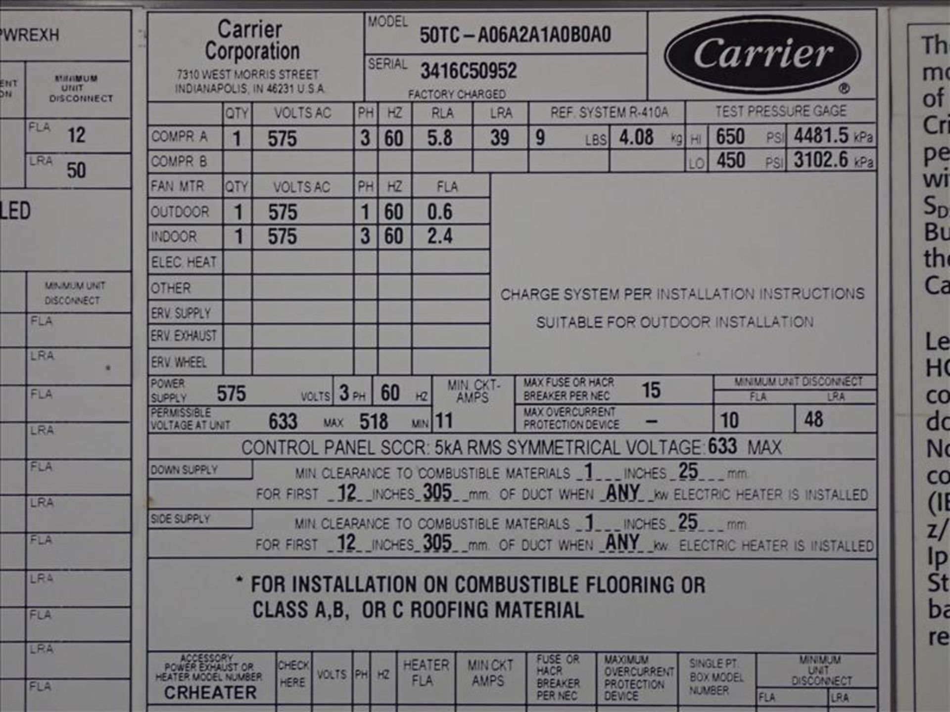 Carrier HVAC unit, mod. 50TC-A06A2A1A0B0A0 - Image 2 of 2