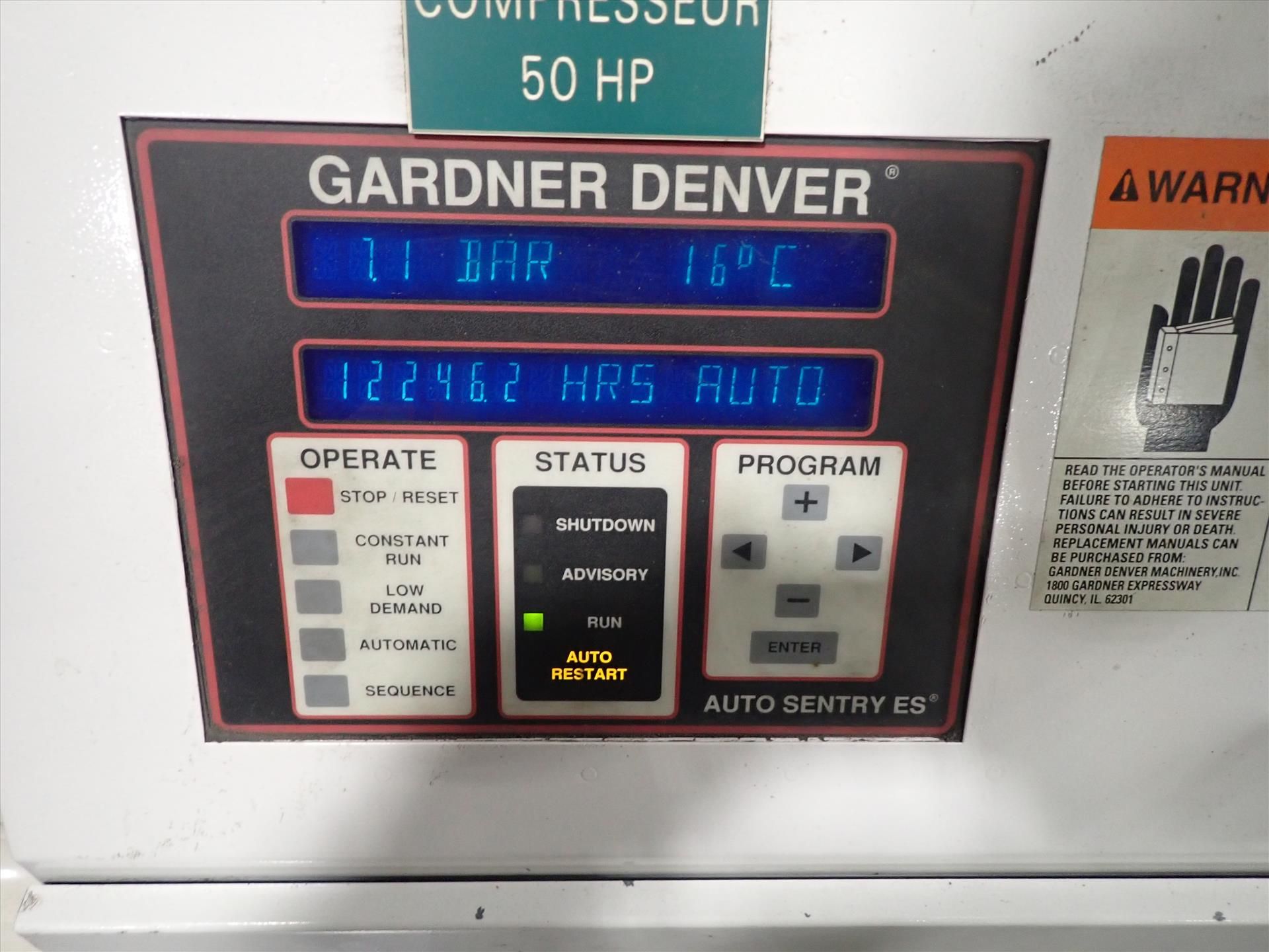 GardnerDenver air compressor, mod. EBH0JC, ser. no. U67246 w/ AutoSentury ES controls - Image 4 of 4
