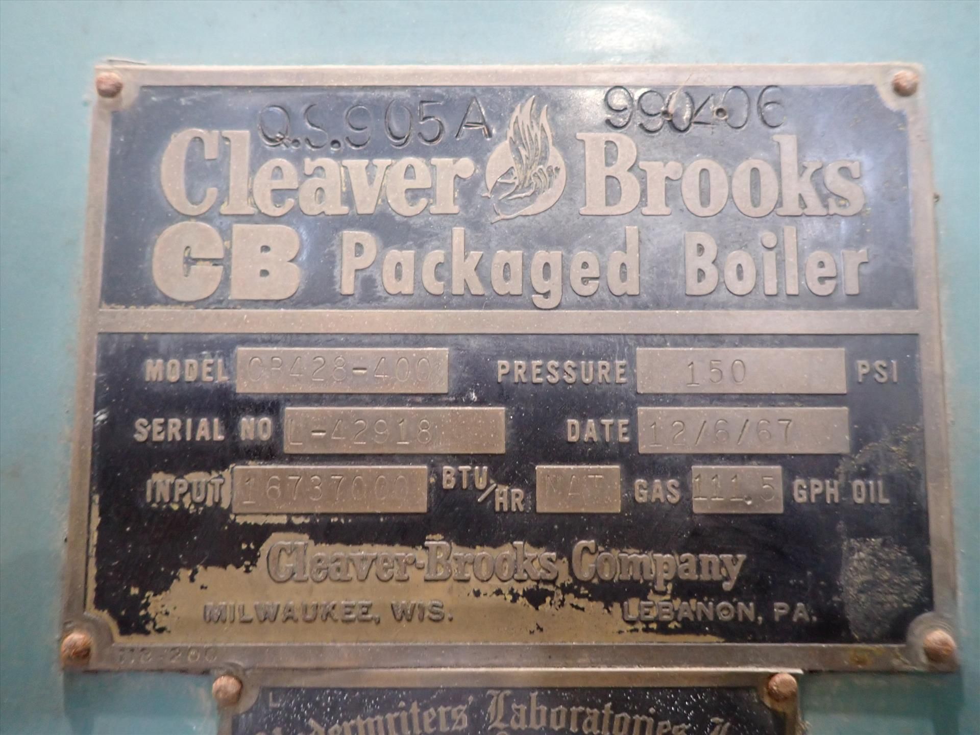Cleaver Brooks Boiler, mod. CB428-400, ser. no. L-42918 - Image 5 of 9
