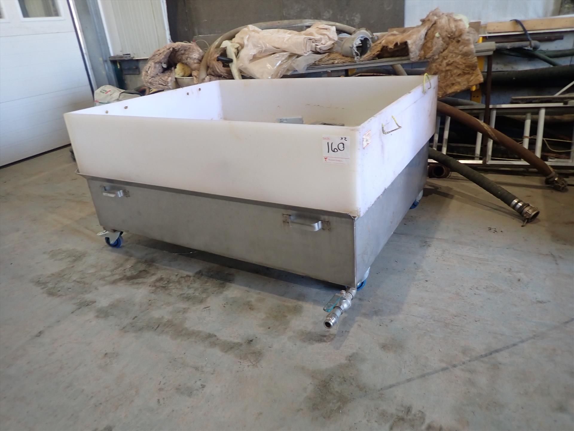 (2) s/s mobile tanks, open-top, bottom discharge, 4 ft. x 5 ft
