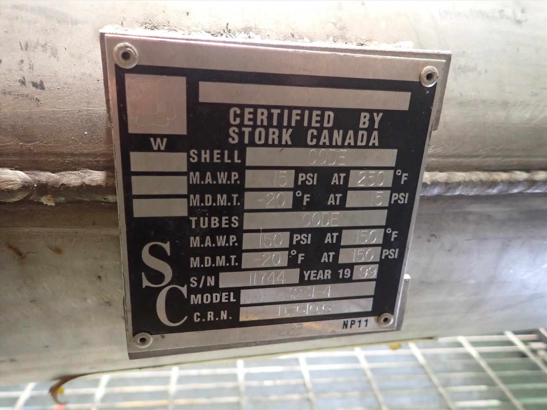Stork Canada U Stamped Stainless Steel Shell and Tube Heat Exchanger, approx. 300 square feet. Shell - Image 2 of 2