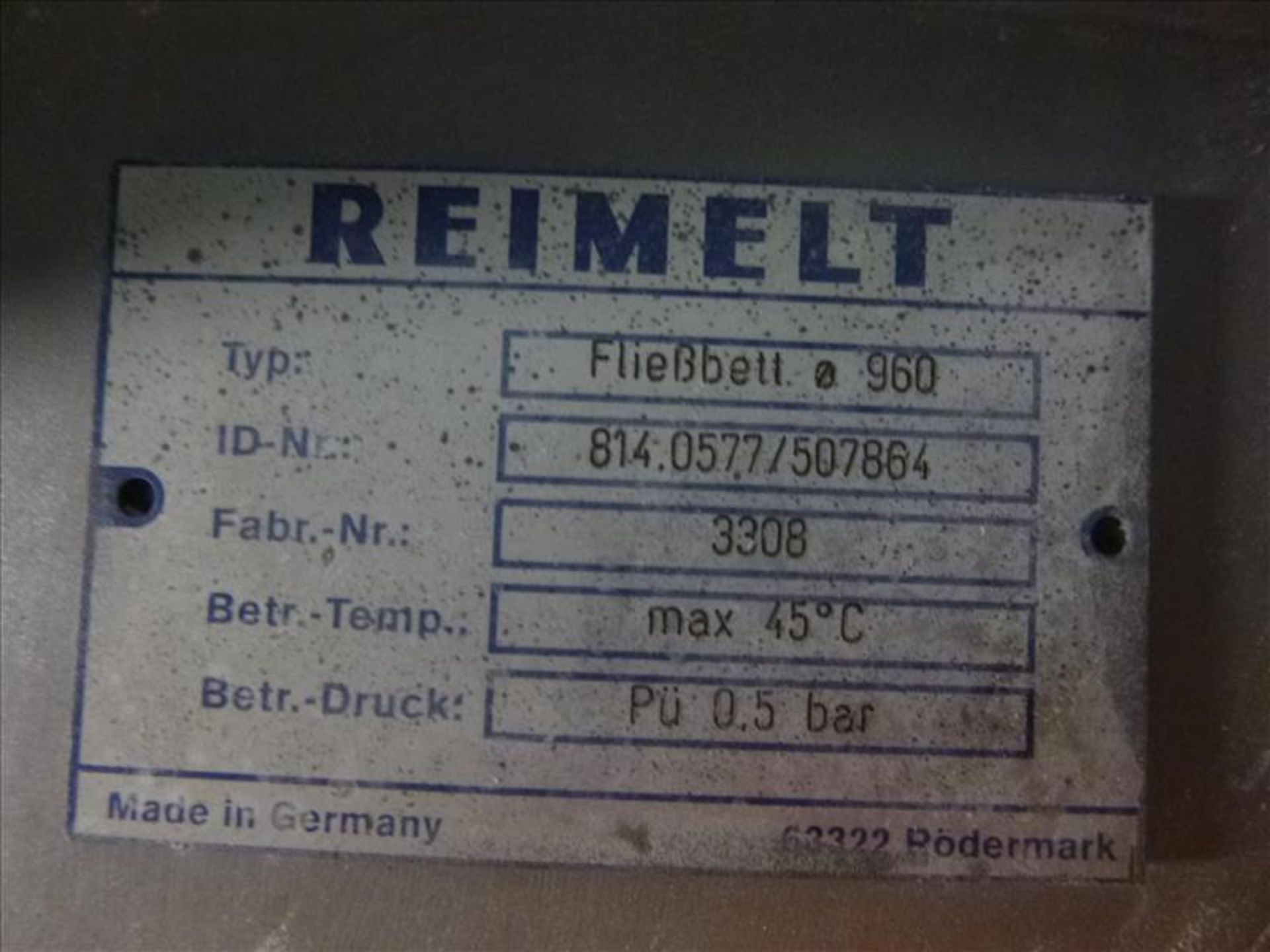 Reimelt Flour Hopper, model FlieBBett 960, S/N 814.0577/507864 - Image 2 of 3