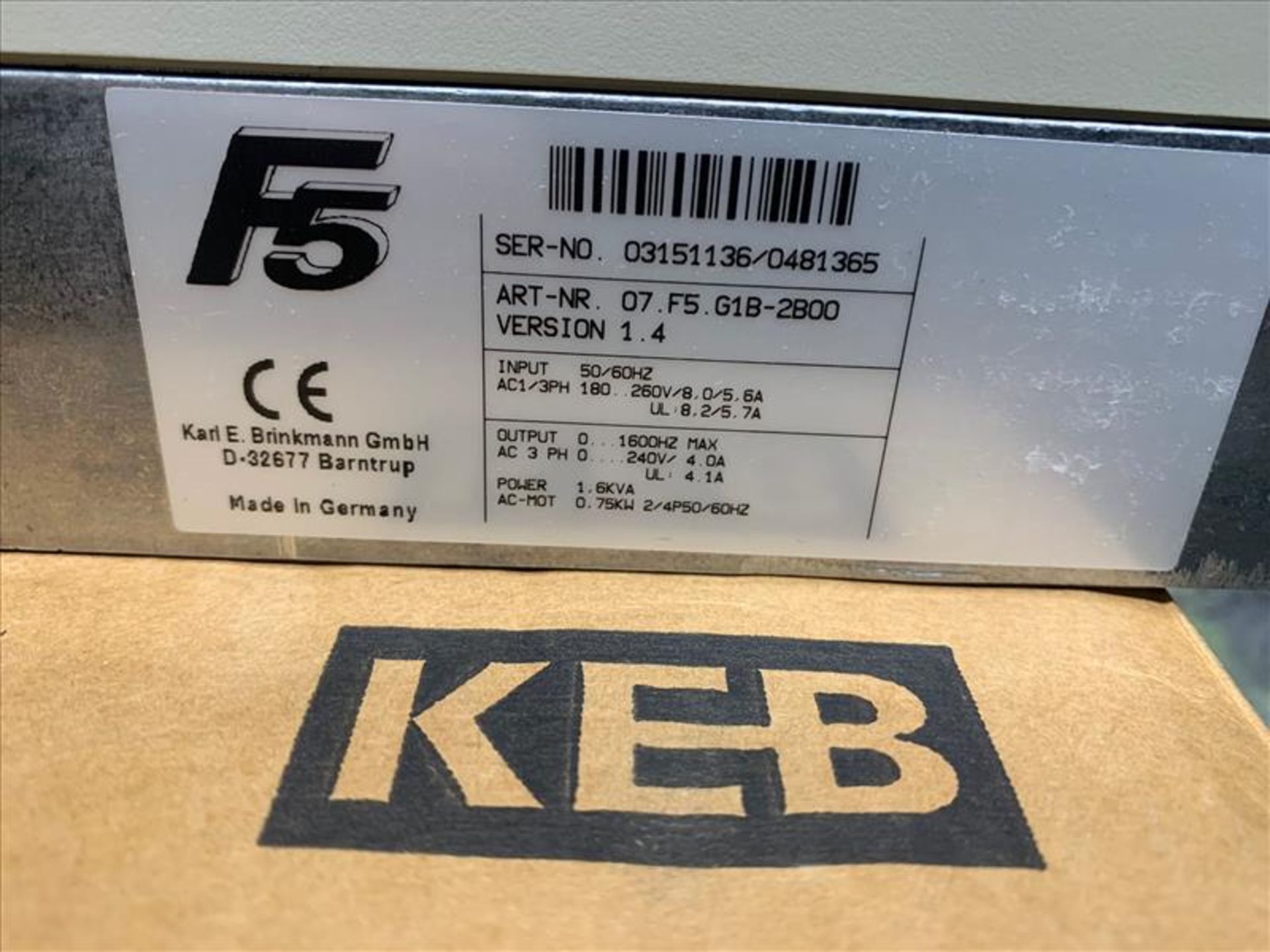 Keb Combivert, model 07.F5.G1B-2B00, S/N 03151136 - Image 4 of 4