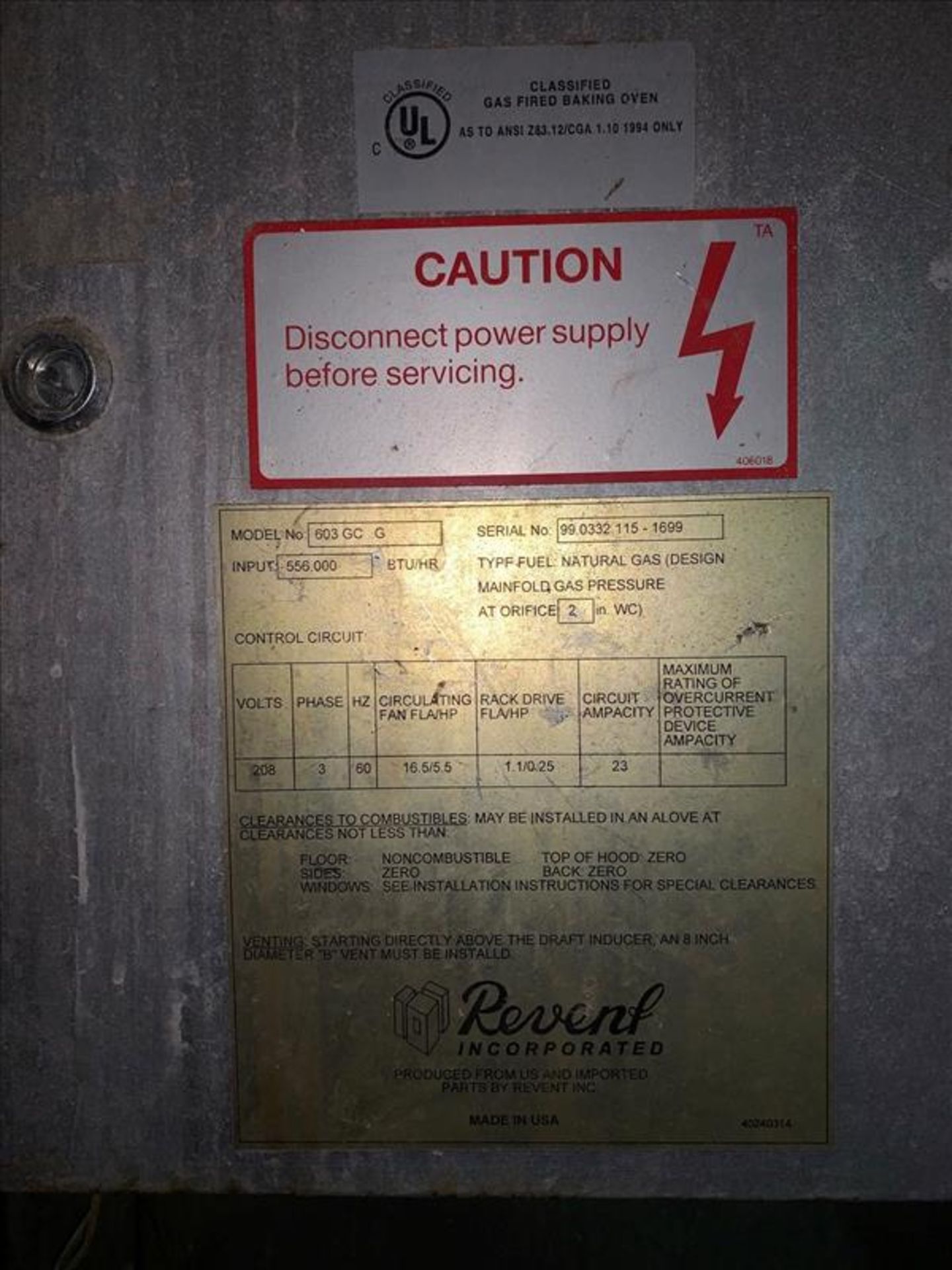 Revent Double Rack Rotary Oven, model 603, S/N 990332115-1699, w/75 in. turn-table, LNG - Image 4 of 4