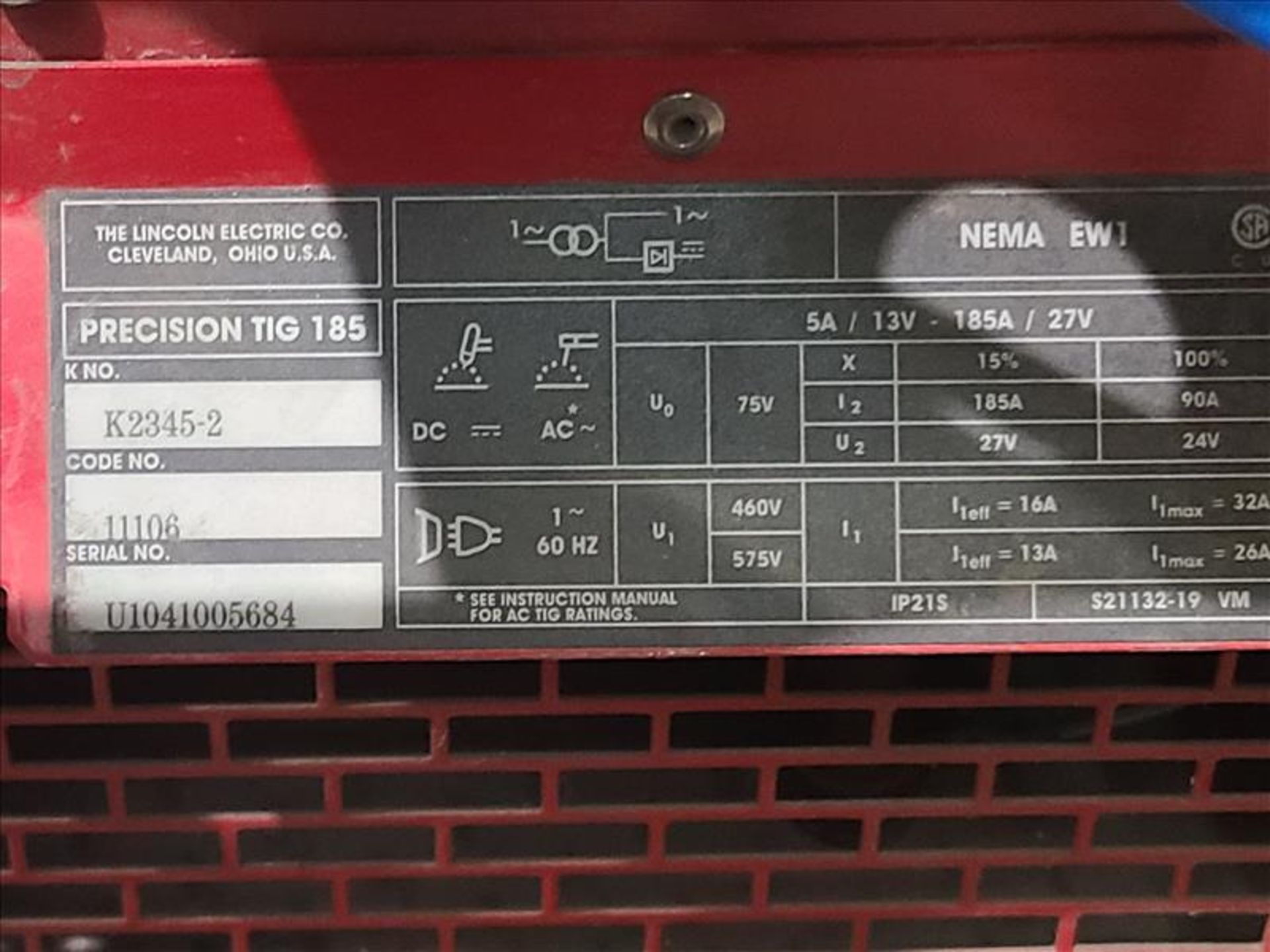 Lincoln Tig Welder, model Precision Tig 185 - Image 3 of 3