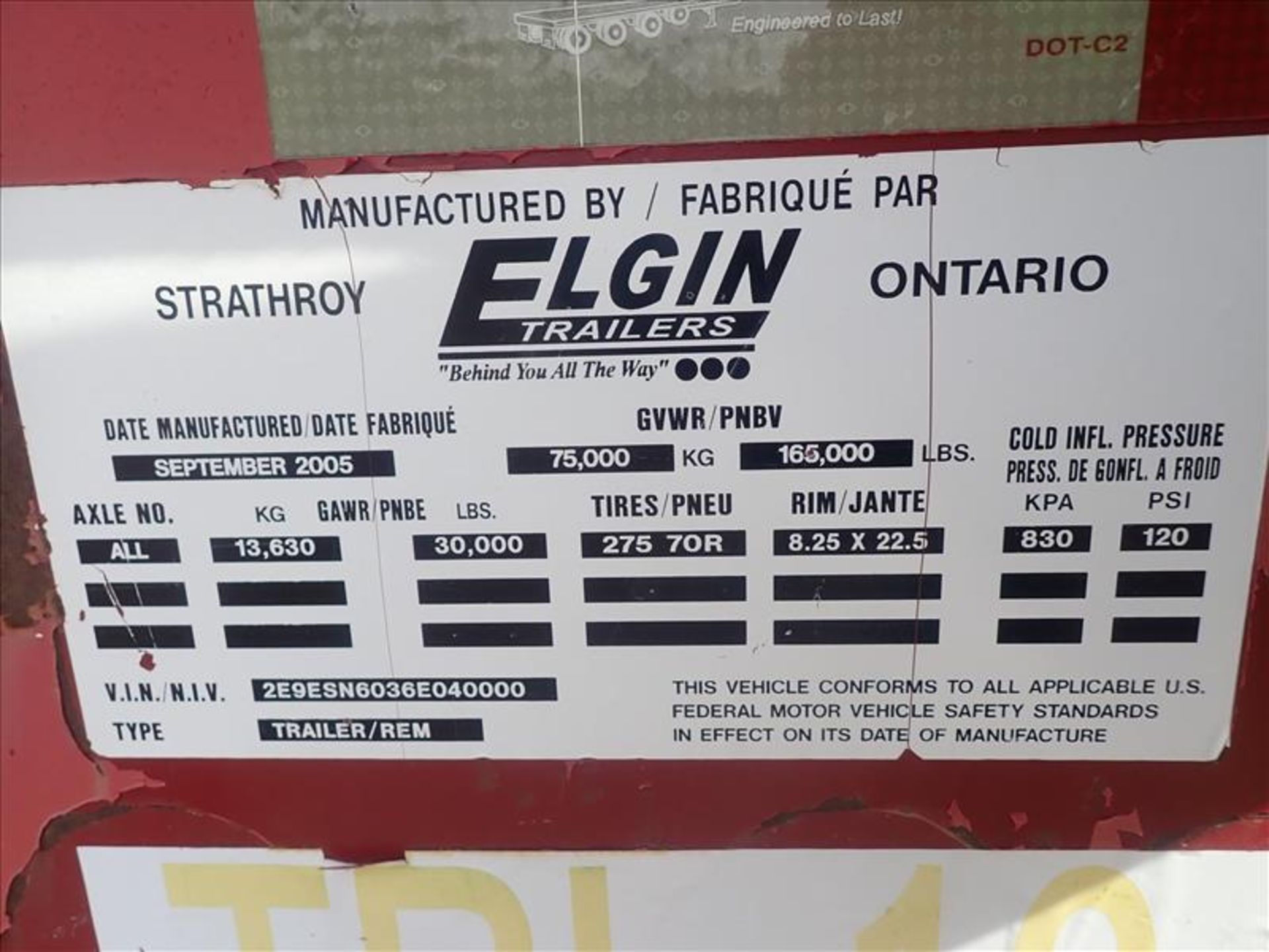 Elgin Float Trailer (TRL10), VIN 2E9ESN6036E040000 (2005), goose neck, TRI/A, 60500 lbs. (excl. - Image 6 of 6