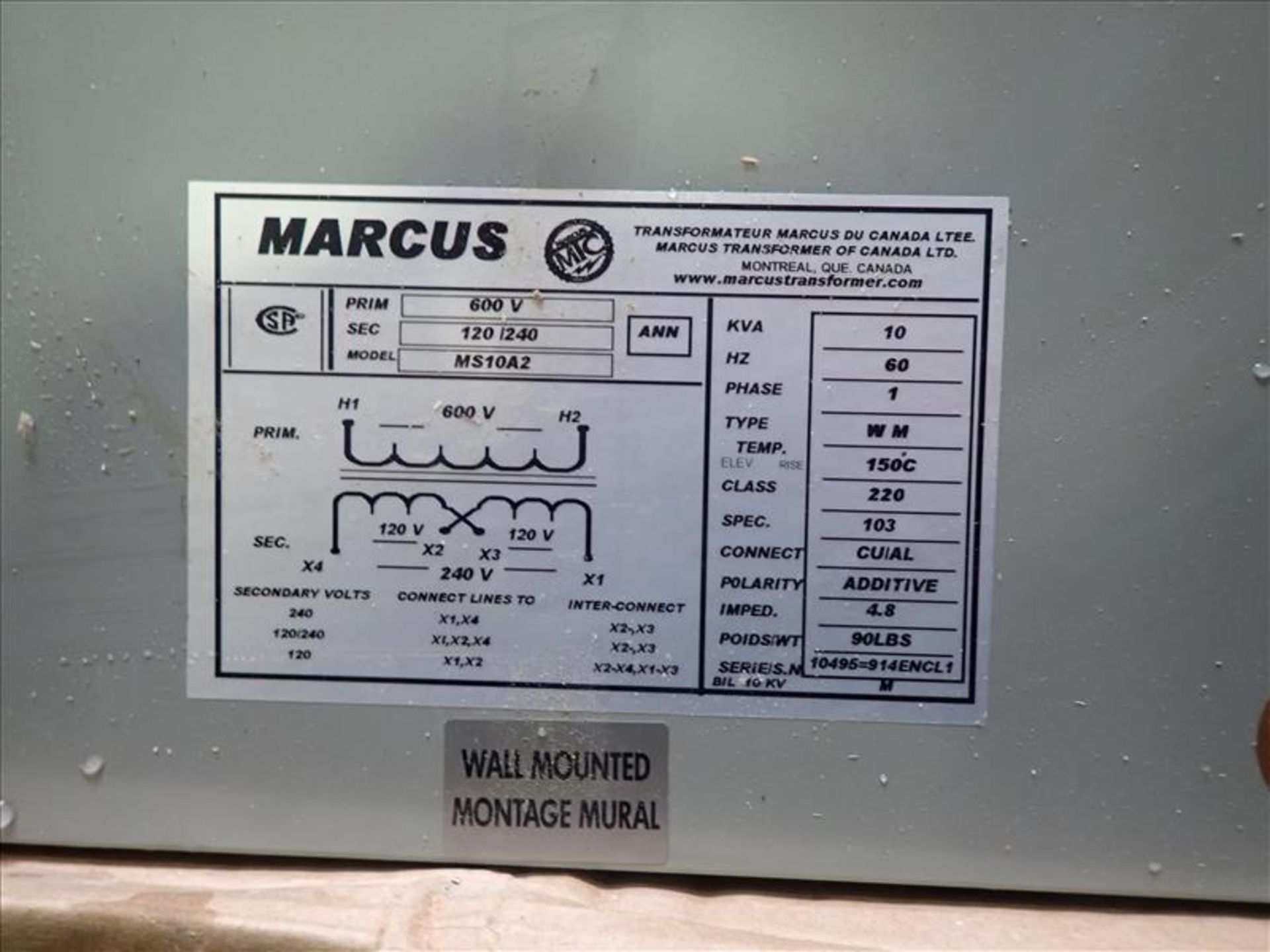 (3) Marcus 10KVA Transformers (NEW) (Tag No. 4327) [Sea Container 675867-3] {Location Hallnor} - Image 2 of 3