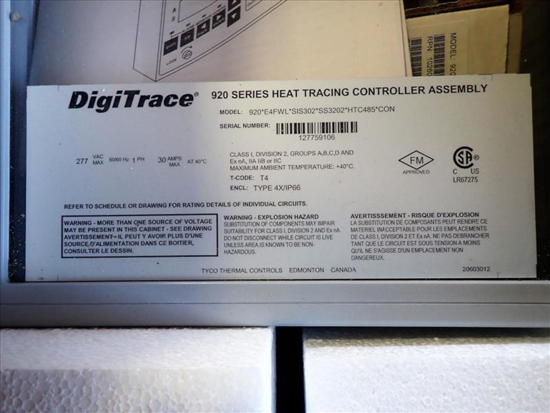 (8) DigiTrace 920 Heat Tracing Controllers Assemblies (NEW), mod. 920-E4FWL-SIS302-SS3202-HTC485-CON - Image 2 of 3
