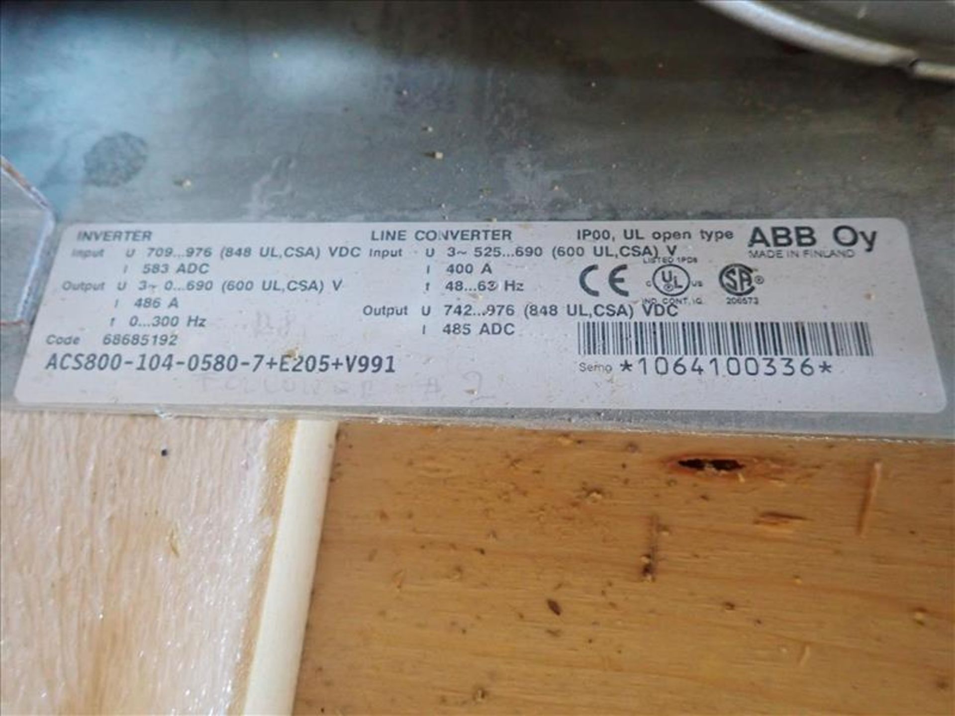 ABB Inverter/Line Converter, mod. ACS800-104-0580-7+E205+V991, 600V, 486A, 300Hz, 3Ph (Tag No. 4383) - Image 2 of 2