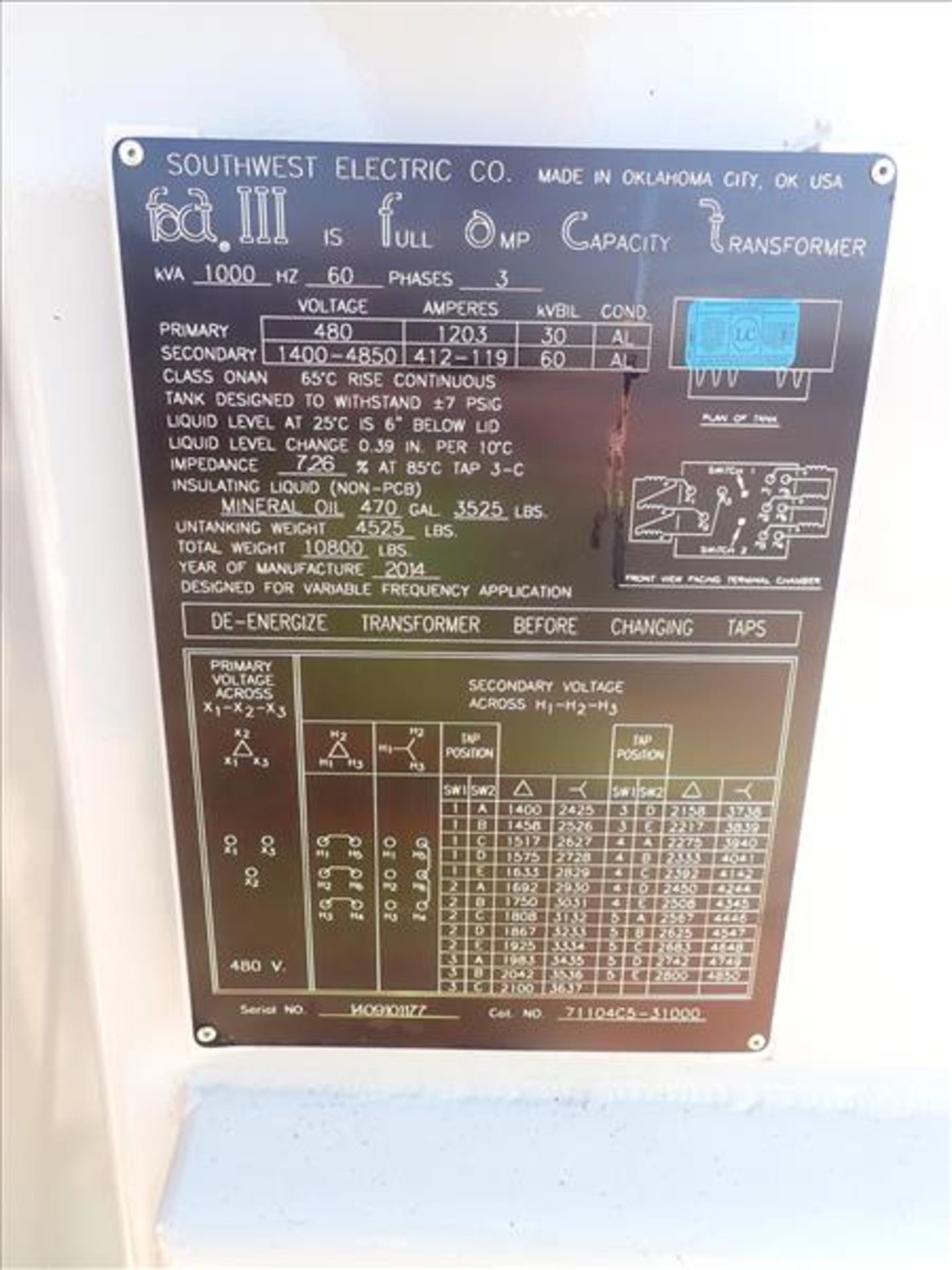 SouthWest Elec. Co. FACT III Full-Amp Capacity Transformer, mod. 71104C5-31000, ser. no. - Image 2 of 2