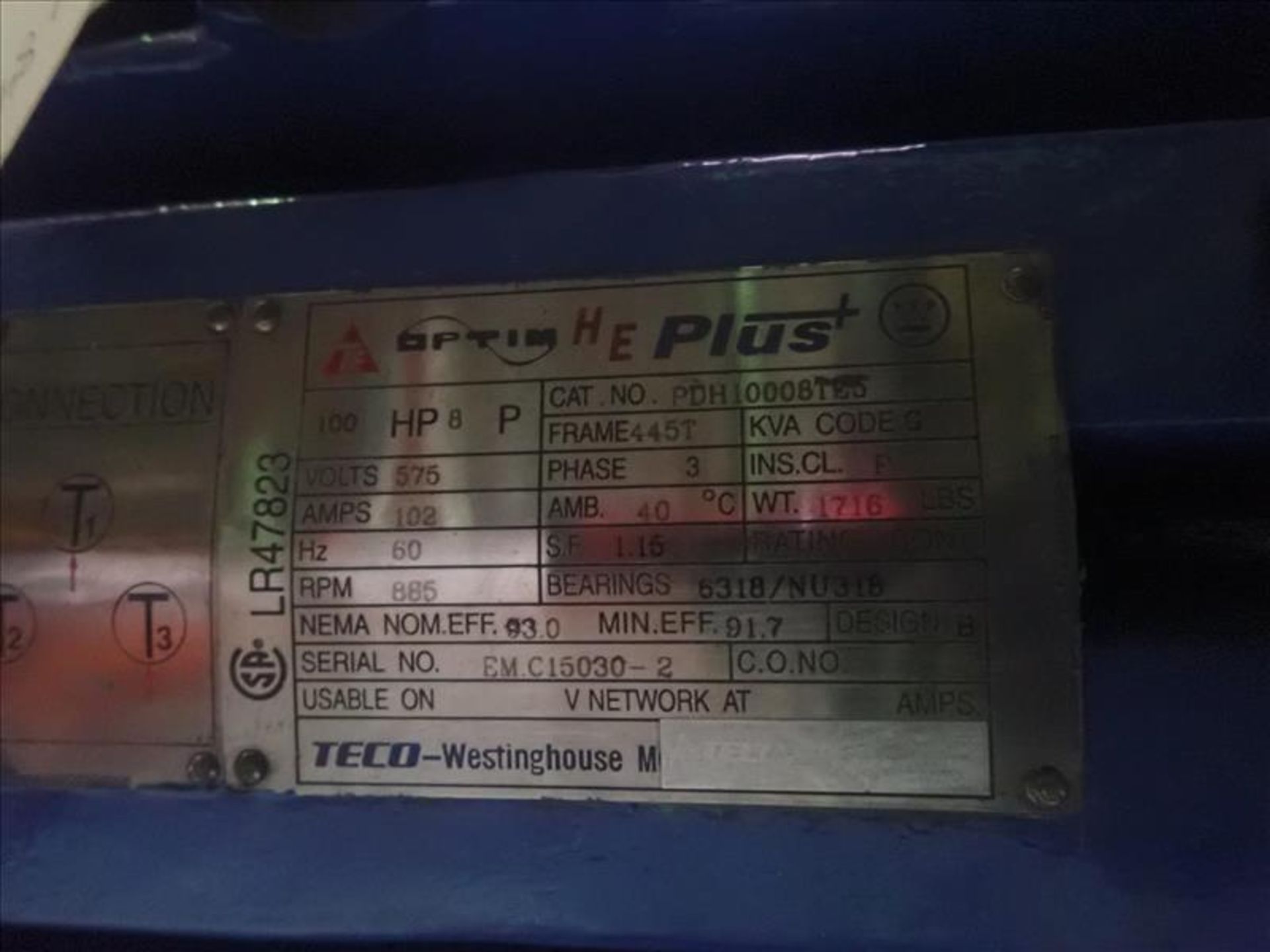 Teco Westinghouse electric motor, 100 hp (Tag 8120 Loc WH Modified) - Image 2 of 2