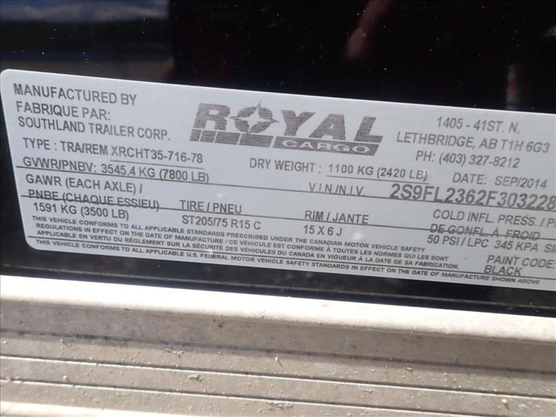 Royal Cargo enclosed trailer (2014), tandem-axle, ramp door (requires repair) (Tag 7759 Loc Hanger) - Image 5 of 5