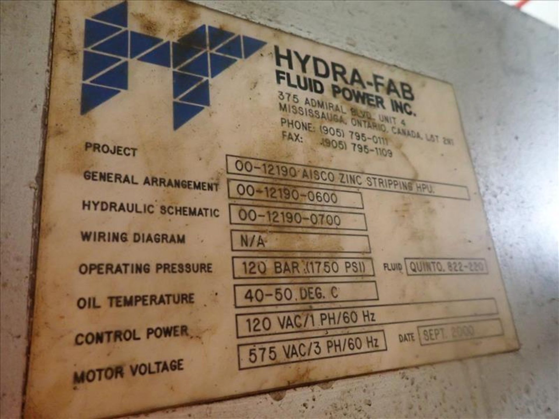 Hydra-Fab/AISCO hydraulic pack, proj. 00-12190, ser. no. 00-12190-0600 w/ (3) 50 hp motors (Tag 7693 - Image 3 of 4