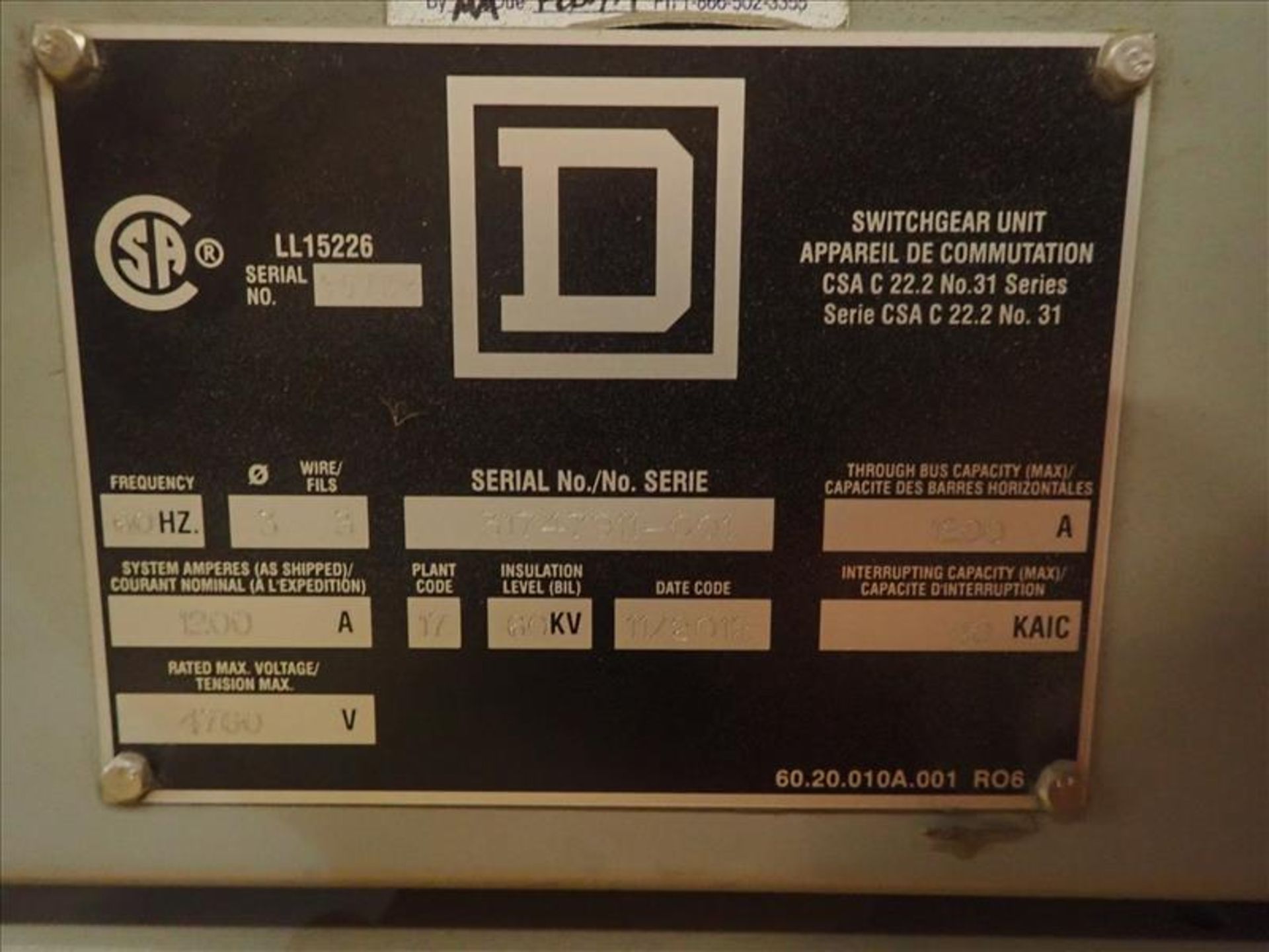 Delta MasterClad switchgear panel (Tag 7075 Loc Power House) - Image 3 of 3