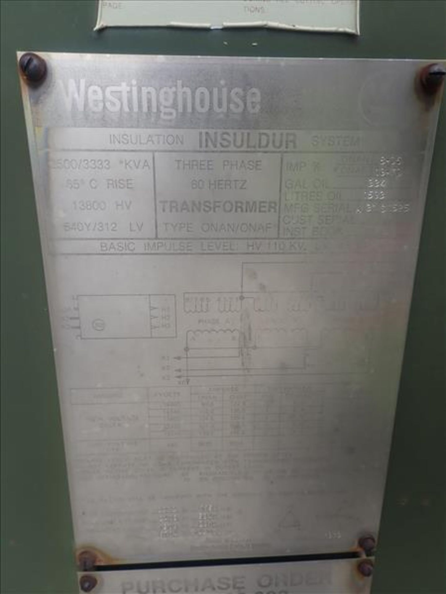 Westinghouse transformer, 2500/3333 KVA, 13800 LV, 540Y/312 LV (Tag 9110 Loc 777) - Image 2 of 2