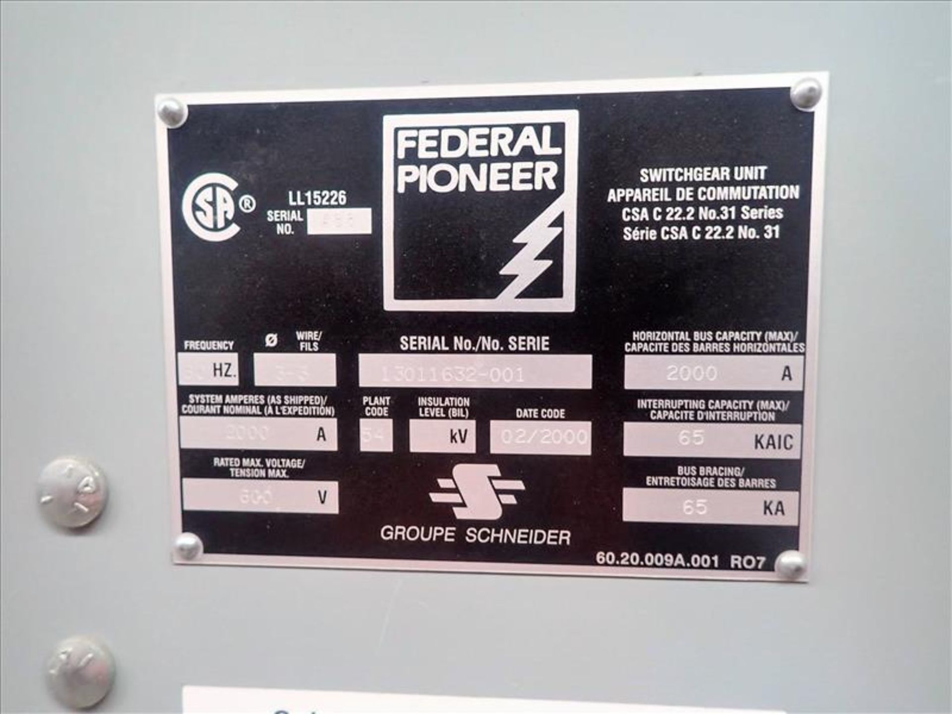 Federal Pioneer breaker panel (Tag 7742 Loc 777/Hoist House) - Image 2 of 2