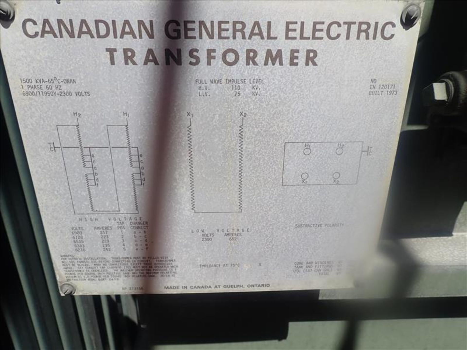 GE transformer, 1500 KVA (Tag 7712 Loc Mill Sub Stn) - Image 2 of 2