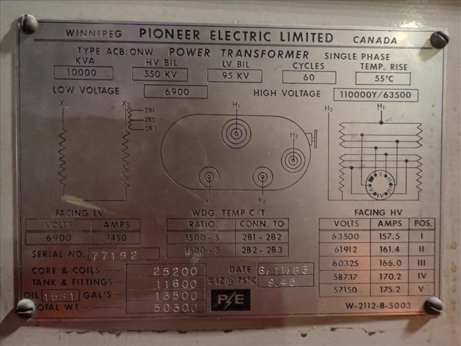 Federal Pioneer water-cooled transformer, 10000 KVA, 6900 V, 1450 A (Tag 7149 Loc Central Sub Stn) - Image 3 of 3