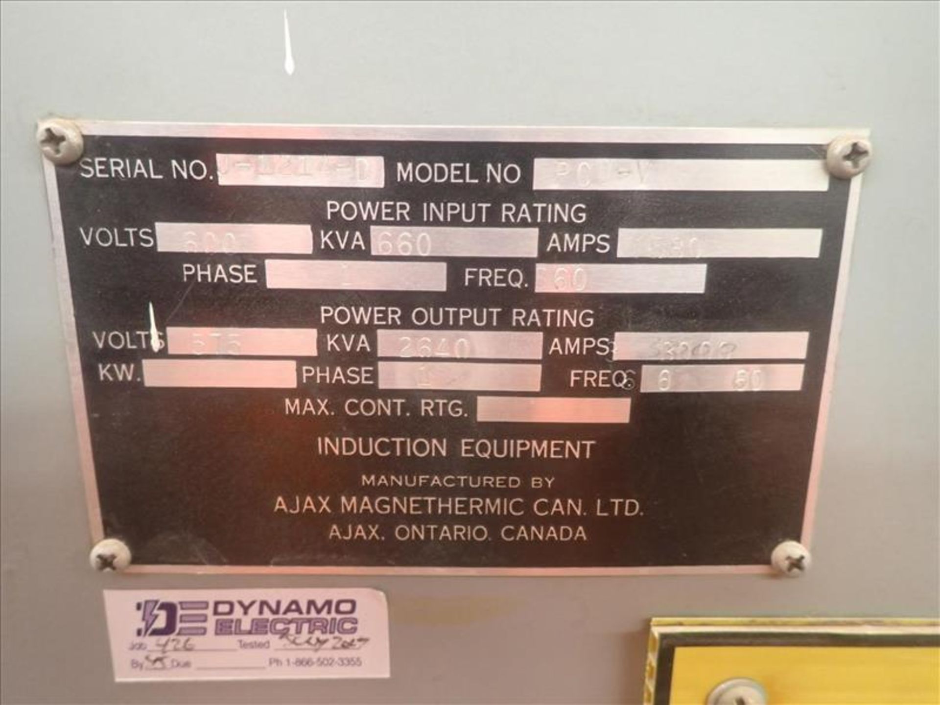 Ajax Magnethermic induction heating power supply, mod. PCU-V, 660 KVA (Tag 7587 Loc Casting) - Image 3 of 3