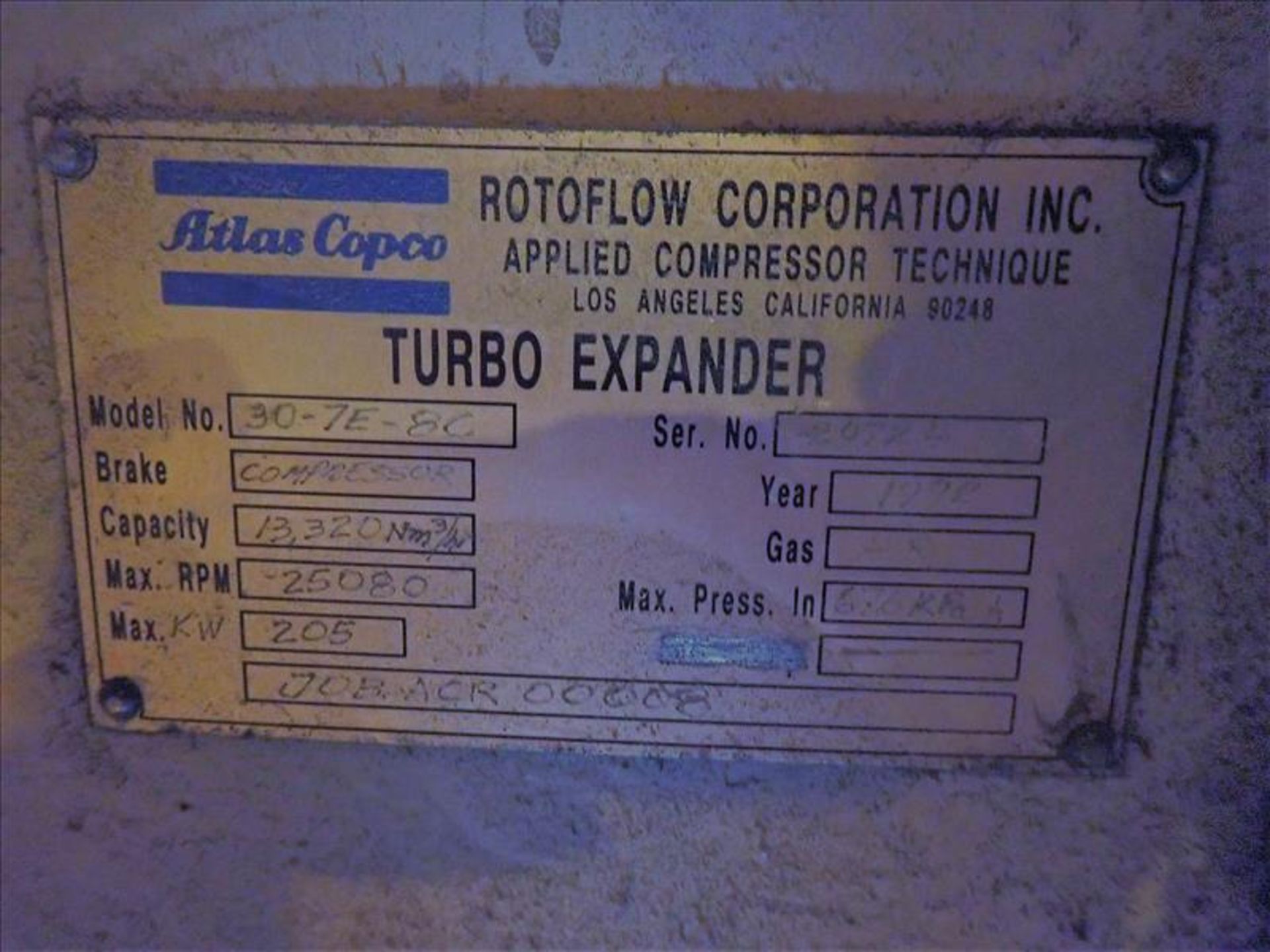 Atlas Copco RotoFlow turbo expander/booster, mod. 30-ZE-8C, ser. no. 20724, 13320NM cu./hr cap. w/ - Image 10 of 11