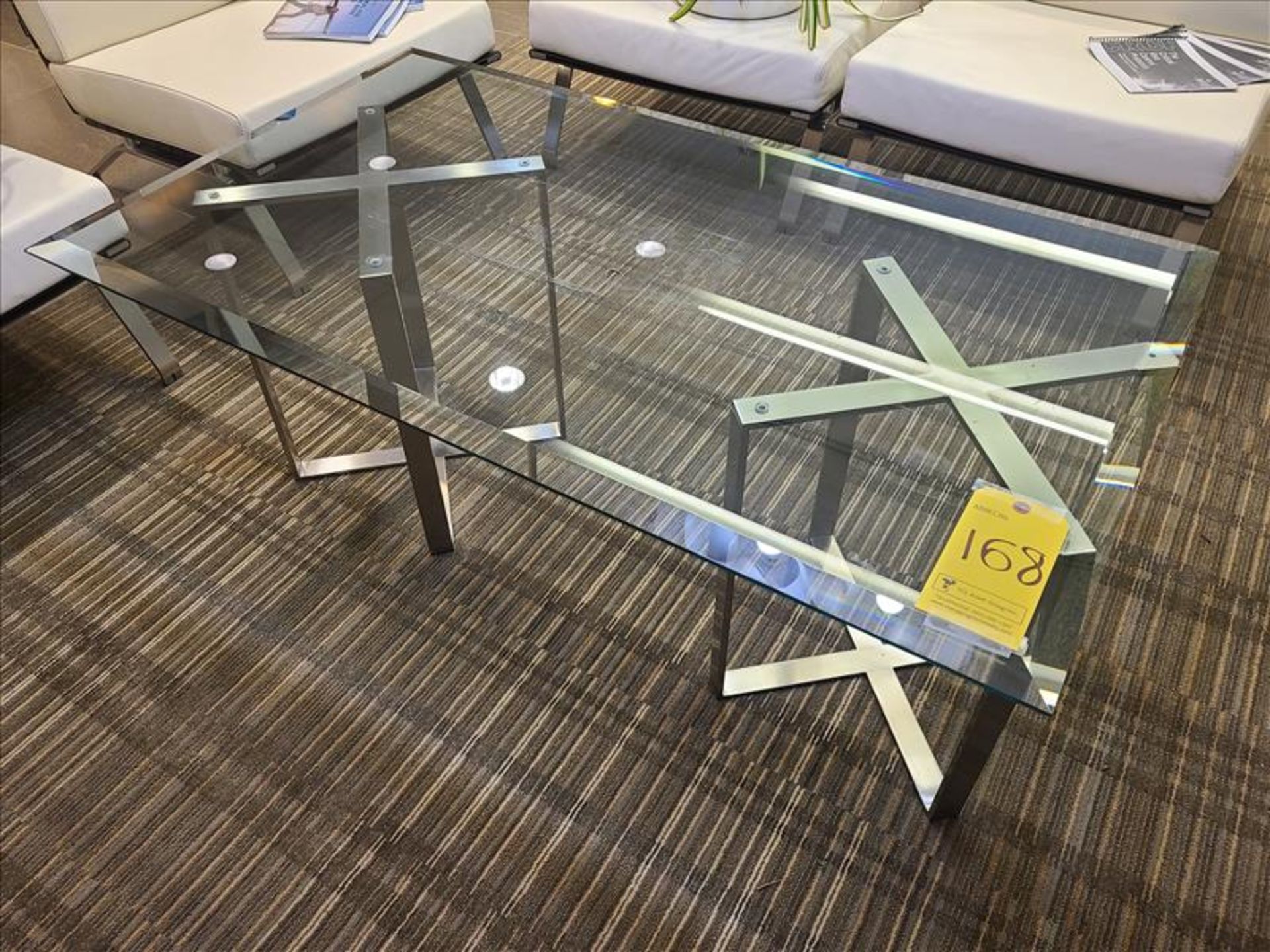 Tempered Glass Table, w/ s/s base, approx. 48 in. x 28 in. x 20 in. (Qty 1) (Floor 3)