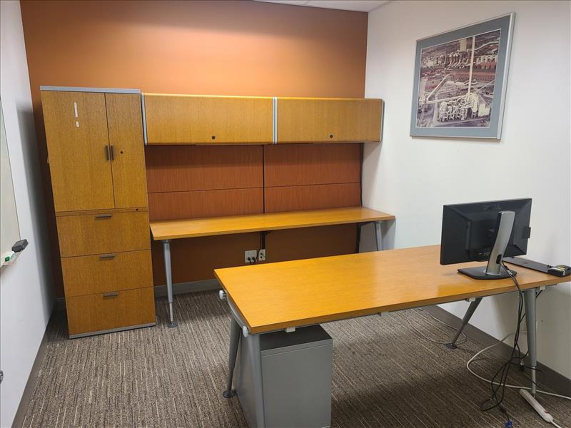 Private Office Suite incl; front desk approx. 72 in. x 30 in., back desk approx. 84 in. x 23 in., (