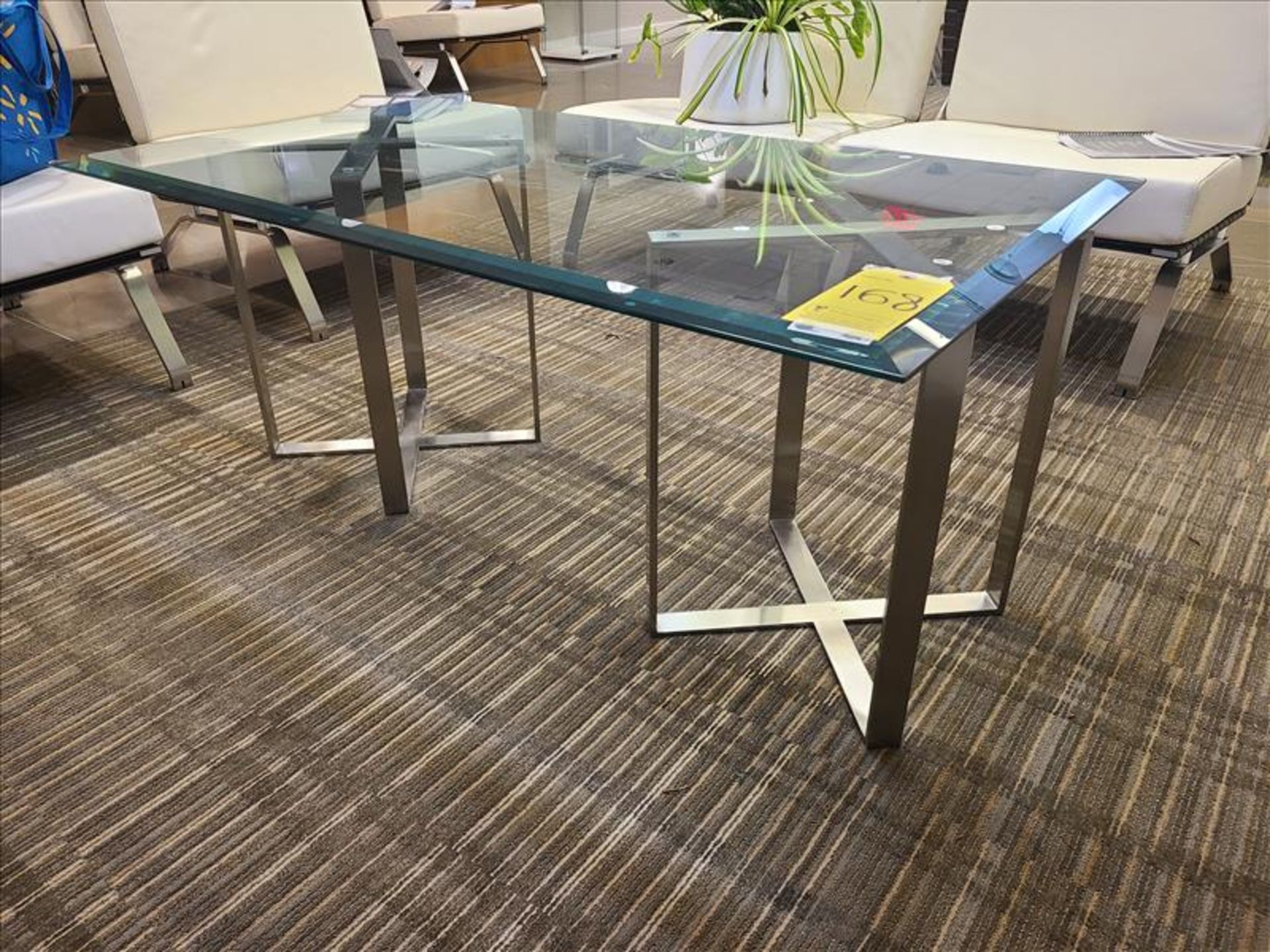 Tempered Glass Table, w/ s/s base, approx. 48 in. x 28 in. x 20 in. (Qty 1) (Floor 3) - Image 2 of 2