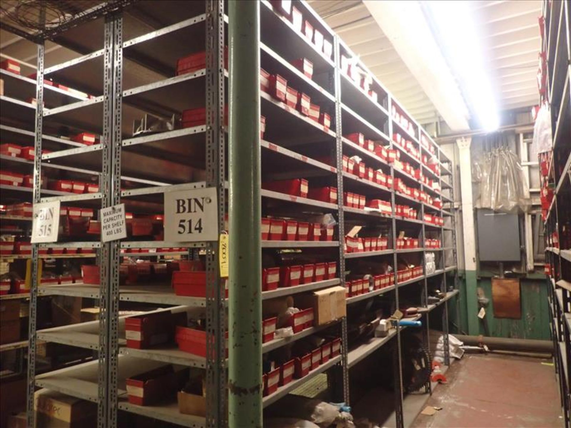 contents of shelving: gaskets, bushings, shafts, spare parts, etc. (Bin 514) (Tag 8009 Loc WH