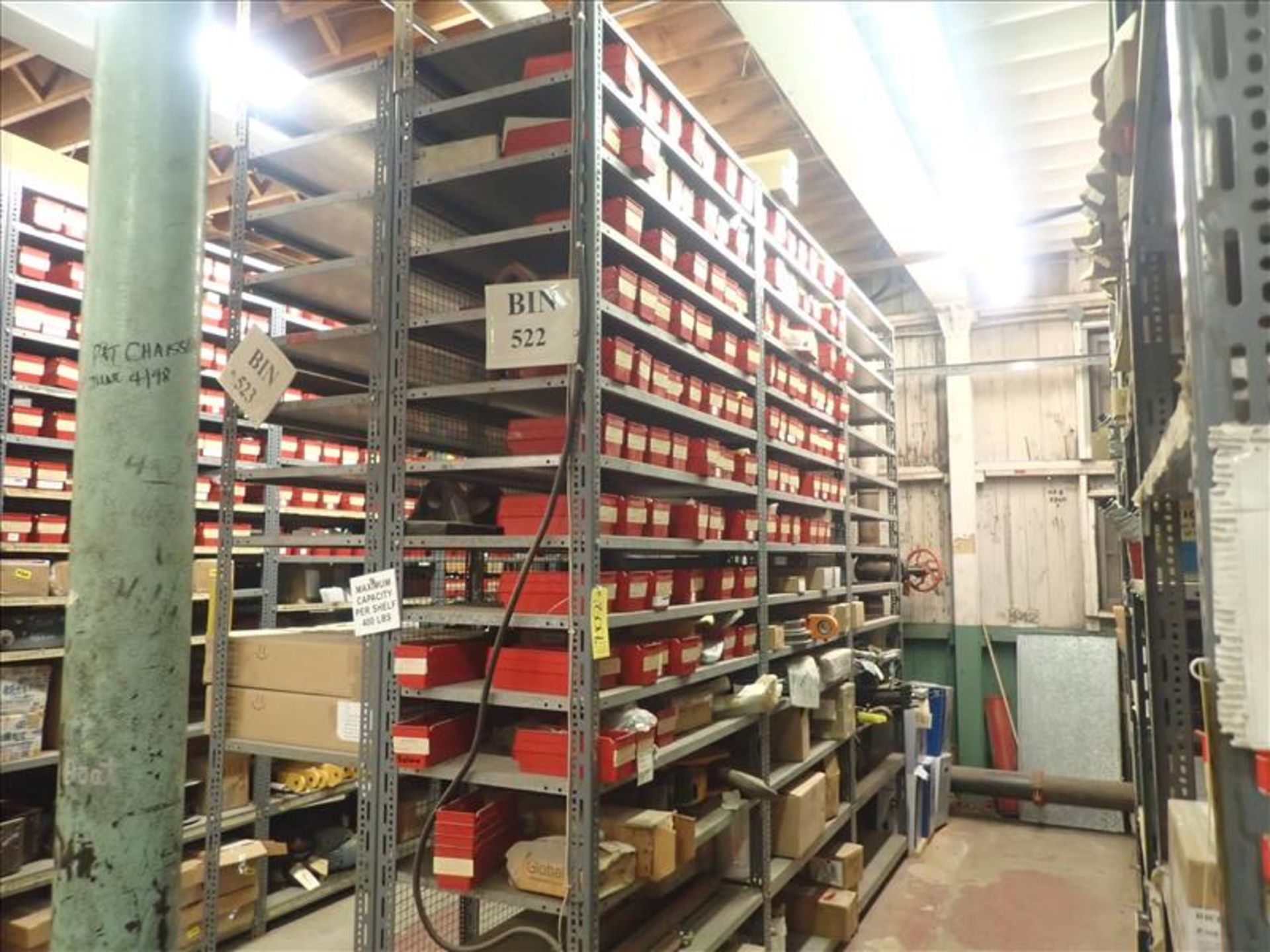 contents of shelving: couplings, cylinders, spare parts, etc. (Bin 522) (Tag 8017 Loc WH South)