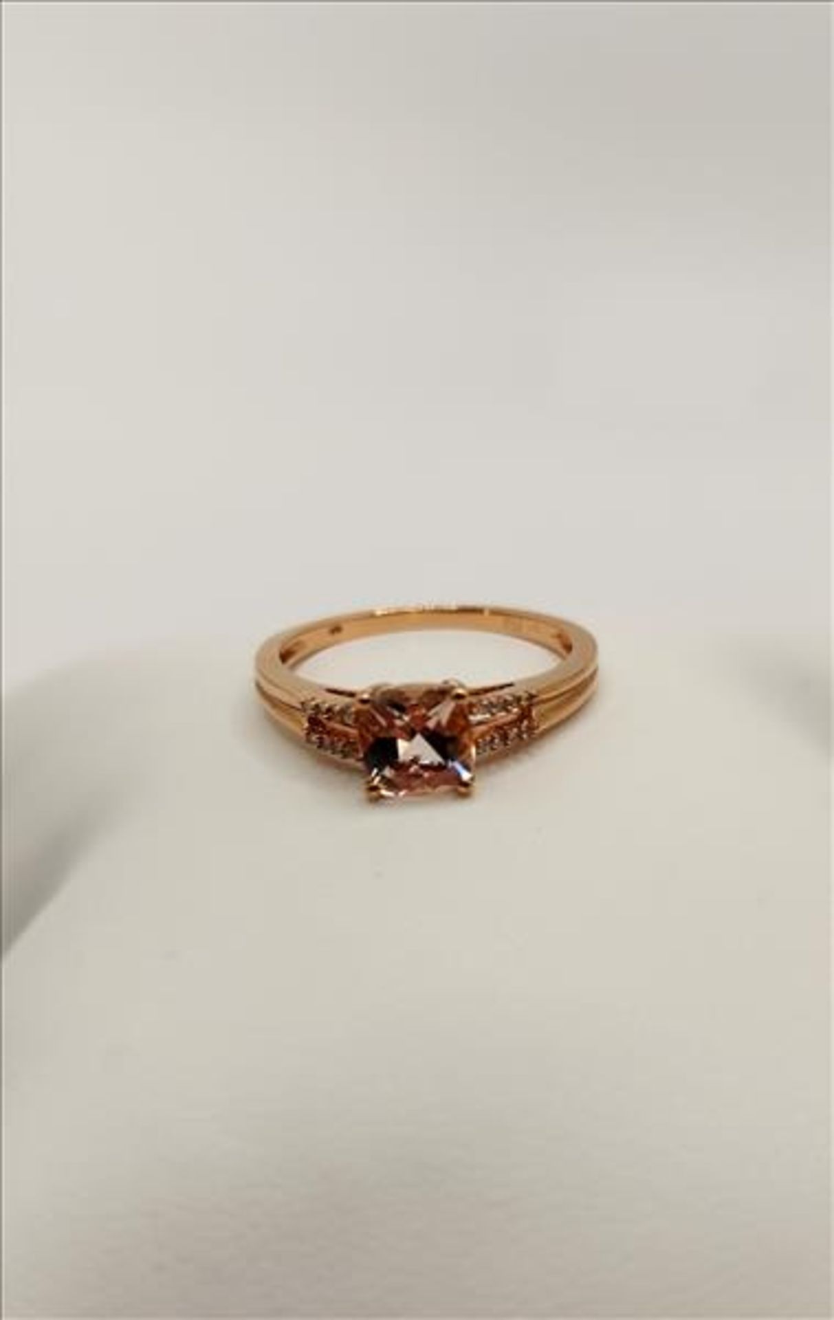 One lady’s stamped FDJ and tested 10kt pink gold Morganite and diamond ring. Contained at the centre - Image 5 of 6